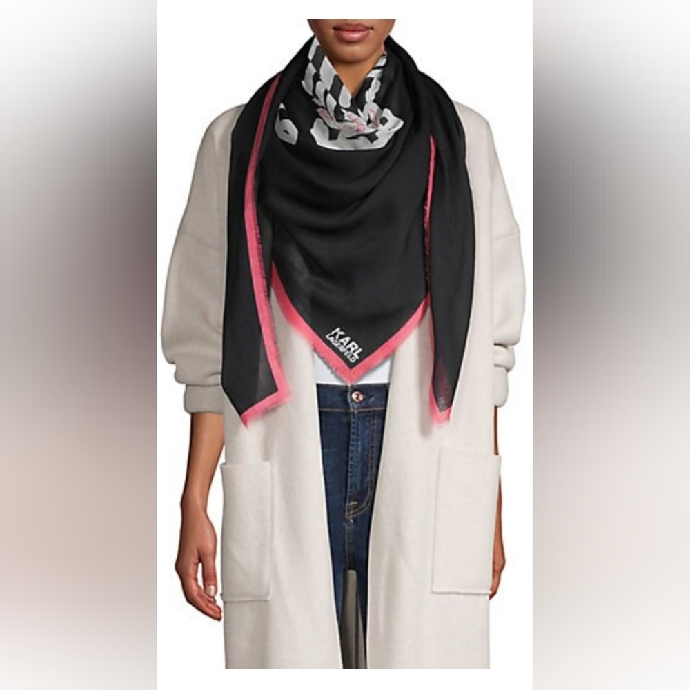 KARL LAGERFELD PARIS Contrast-Trim Logo Scarf